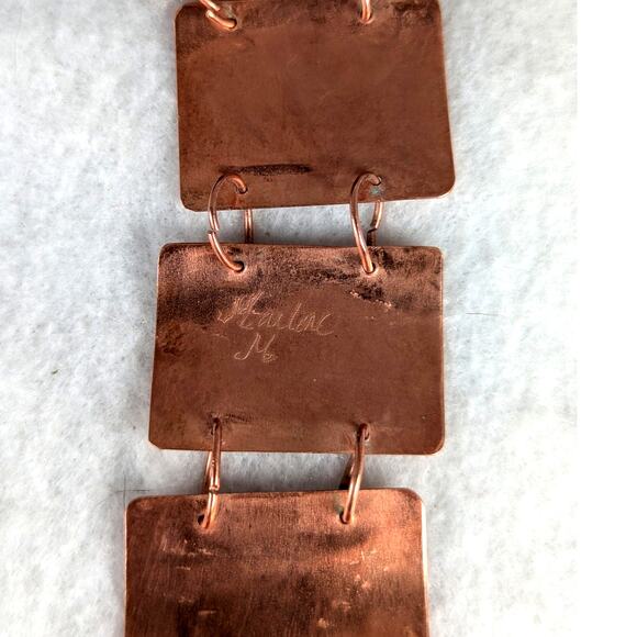 Copper links + Etched German silver(nickel) light oxydized 7.75" NWT signed OOAK - Picture 7 of 8